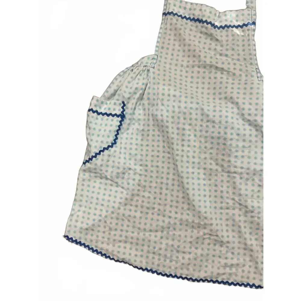 Vintage Light Blue Polka Dot Kitchen Apron with Pocket